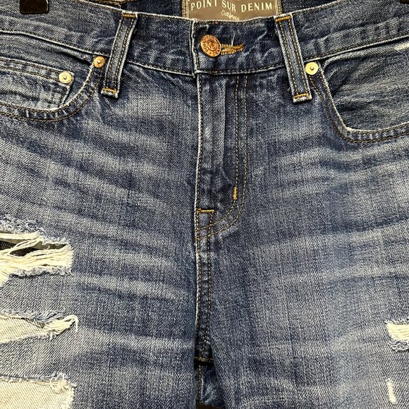 POINT SUR‎ Mid Rise Distressed Bootcut Jeans - EUC - size 26 - blue - ripped - Picture 4 of 13